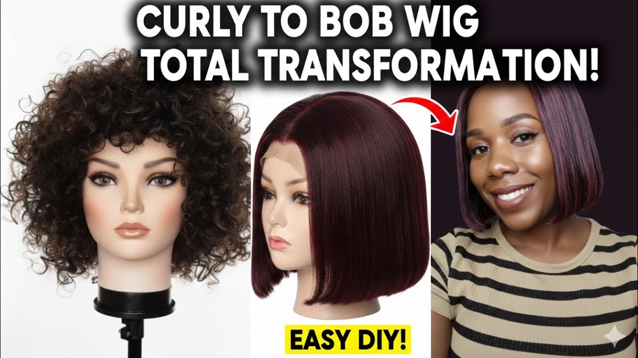 Curly to Straight Bob Transformation | Step-by-Step Wig Revamp