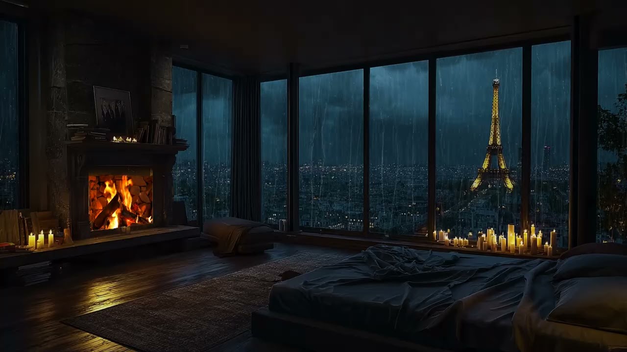 (No Ads)☔Rainy Night in a Luxury NYC Apartment | Soft City Lights & Cozy Bedroom for Deep Sleep
