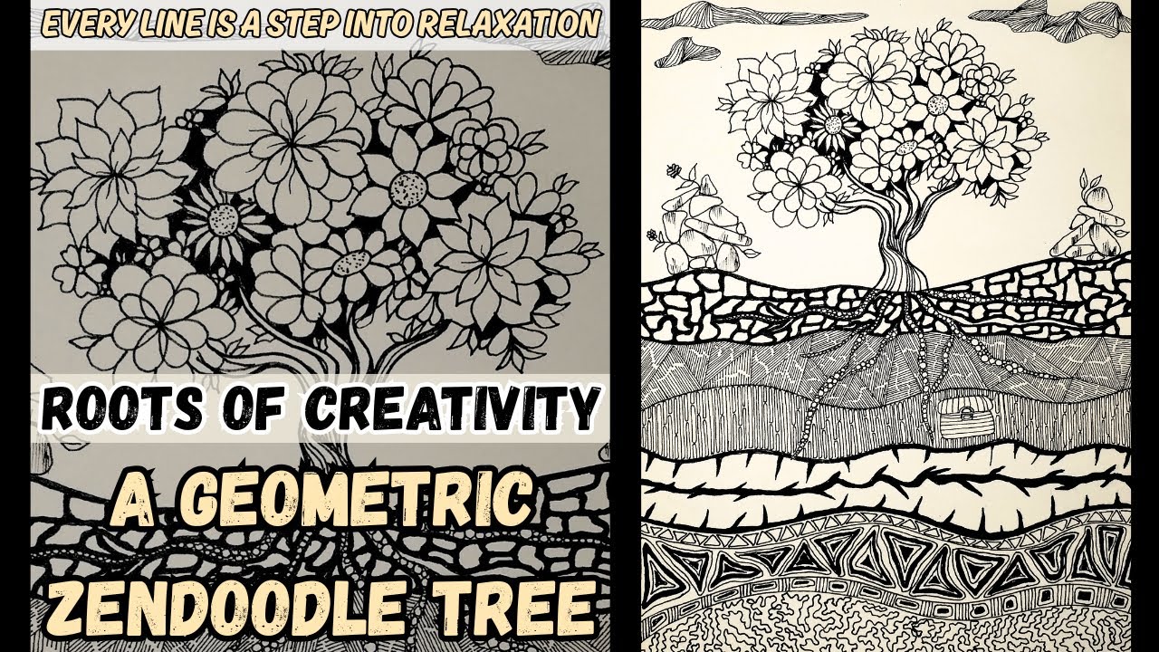 Geometric Zendoodle Tree | Relaxing Black & White Line Art Drawing #zendoodle #drawing