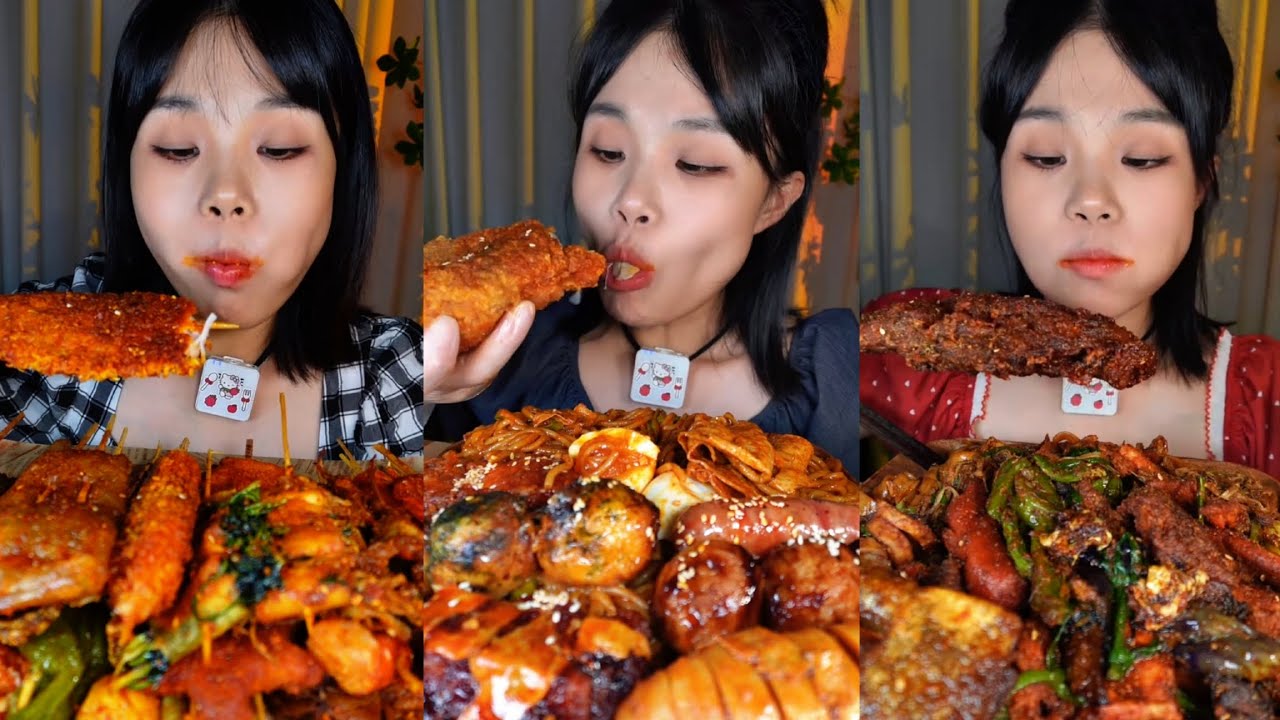 Extreme Spicy BBQ Skewers & Fried Chicken | Mukbang Eating Sounds