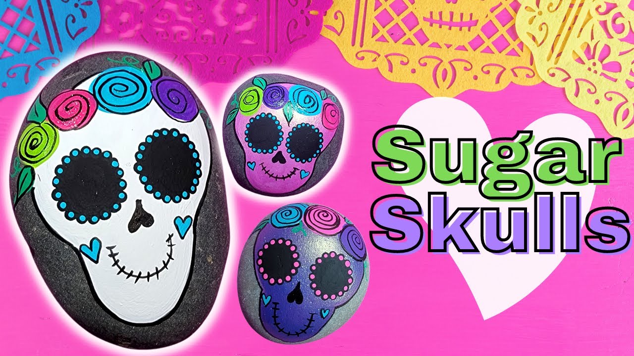 Rock Painting - Sugar Skull Sweethearts