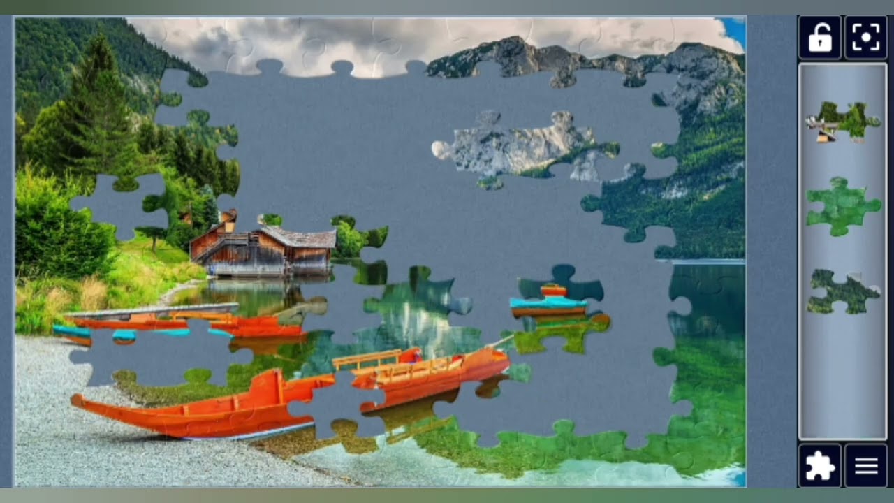 Boathouse and wooden boats on the lake 🌟🏞️🚣‍♀️ jigsawpuzzle 🧩✨ @puzzlemaster1034 