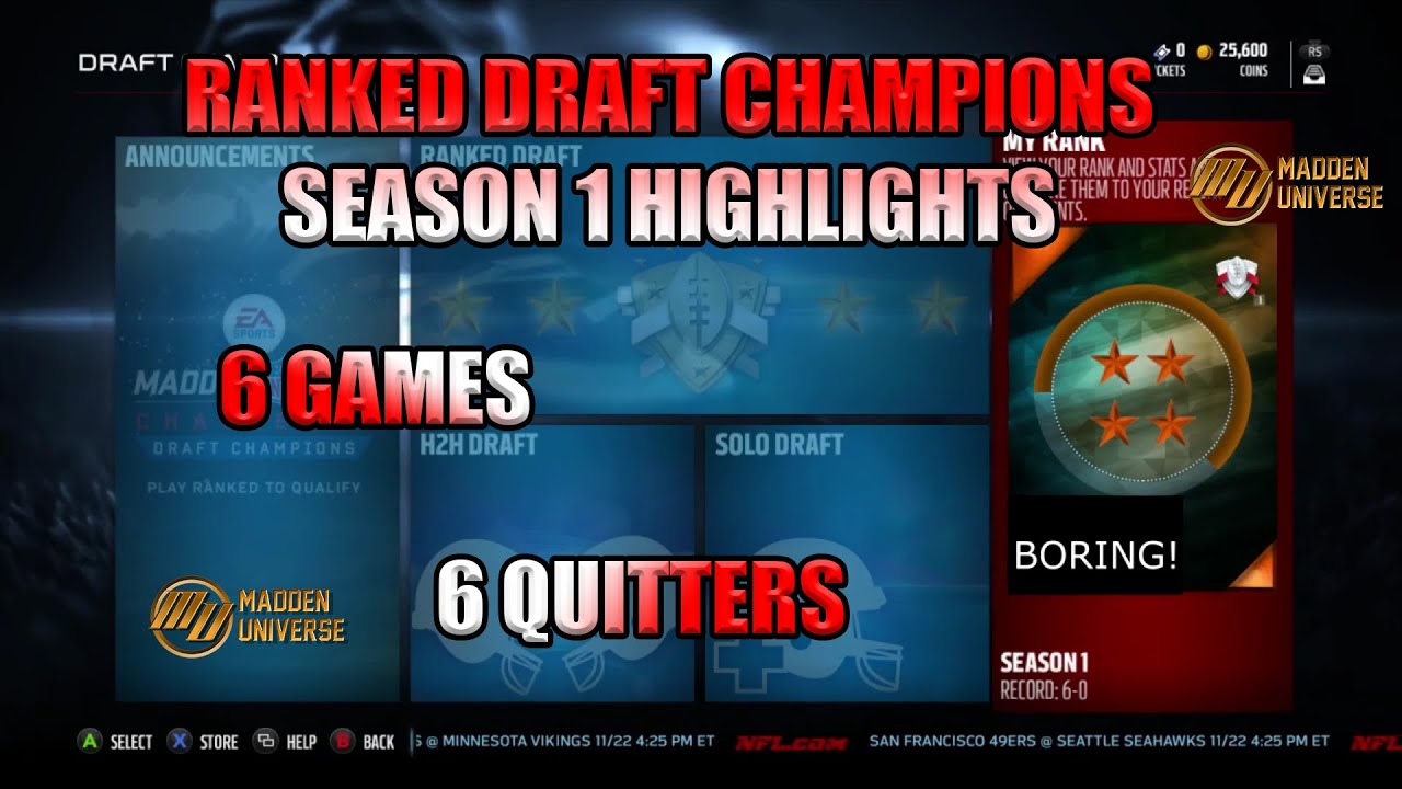Madden 16 Ranked Draft Champions Gameplay | Season 1 Highlights | 6 Rage Quits!!