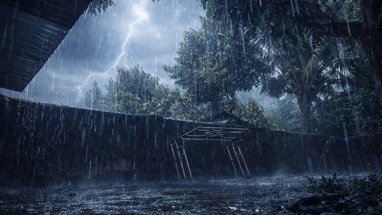 Heavy Tropical Rain Under the Roof 🌙 Deep Night Rain Sounds for Sleep, Relaxation & Anxiety Relief