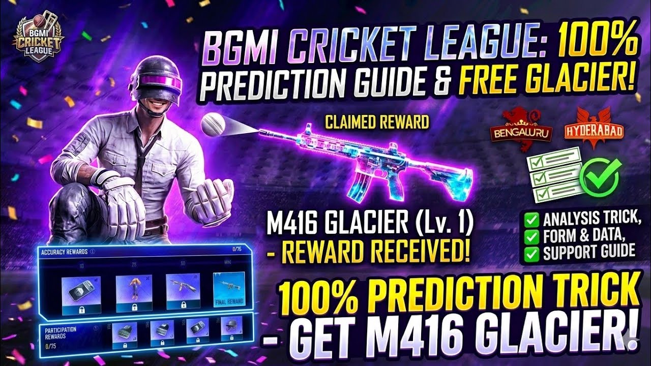 🧐Give 100% Correct Prediction & Get Free M416 Glacier In Bgmi | Bgmi Cricket League Event