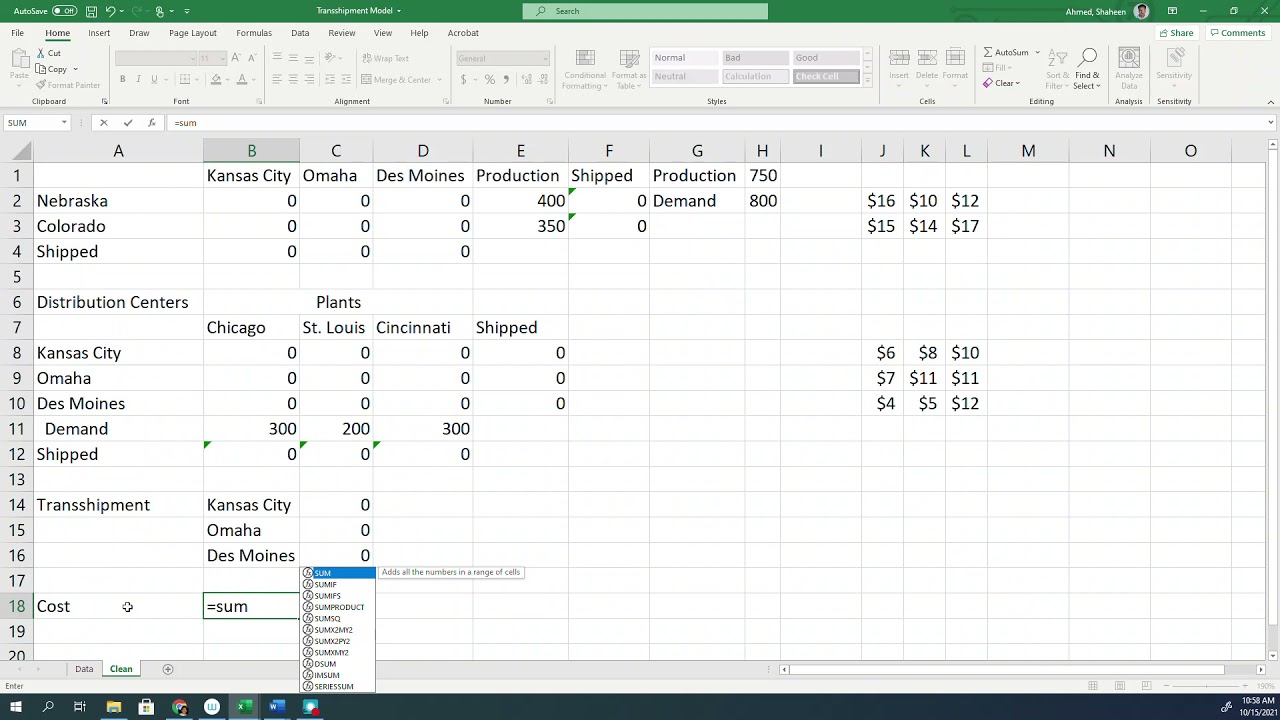 Transshipment Problem Solving Using Microsoft Excel