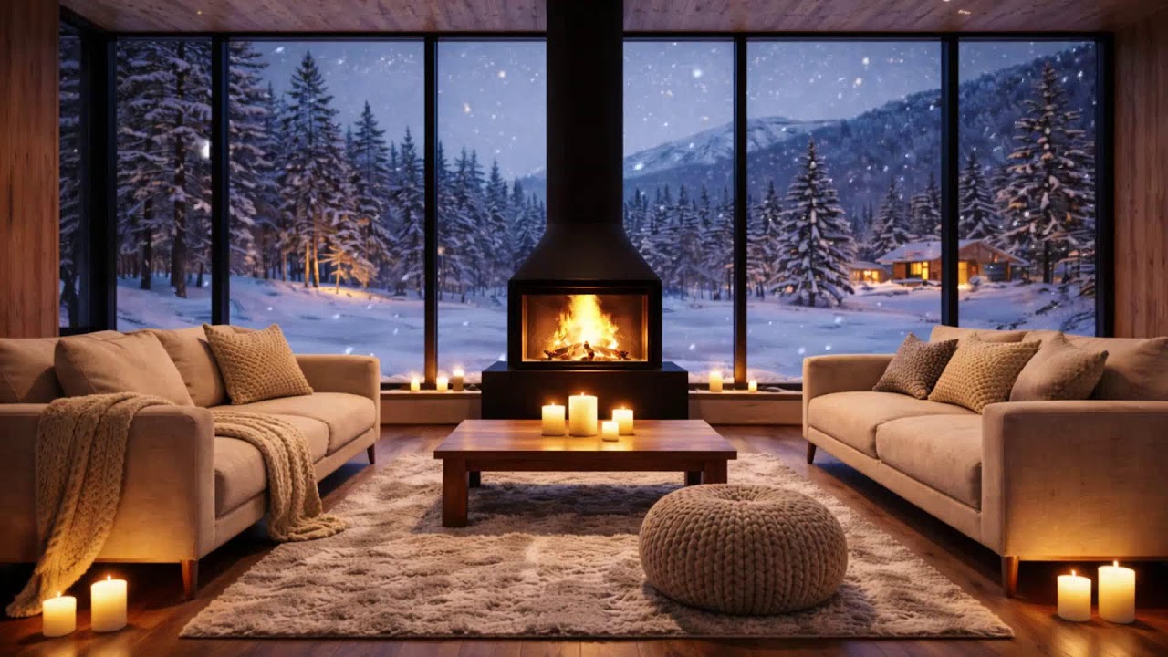 LIVE Cozy Fireplace Night 🔥 Snowfall Outside - Perfect for Sleep, Focus & Calm