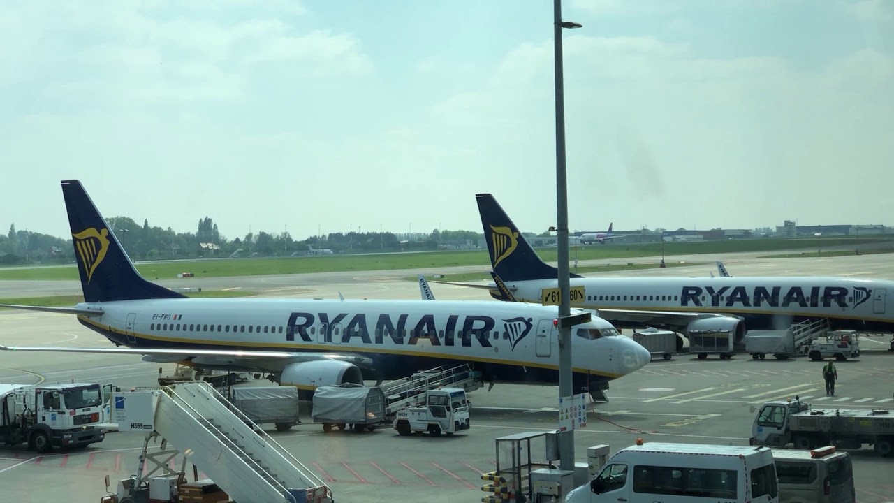 Ryanair and Wizzair aircrafts in Charleroi CRL airport