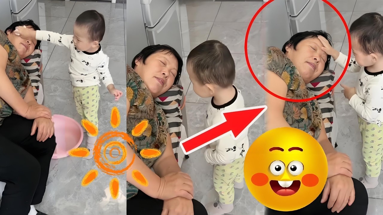 Grandma is sick, and the little one is taking care of her.