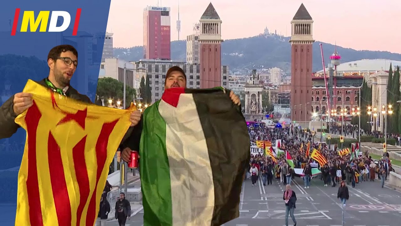 🎉 30.000 aficionados CELEBRAN juntos el CATALUNYA–PALESTINA camino del Estadi Olímpic