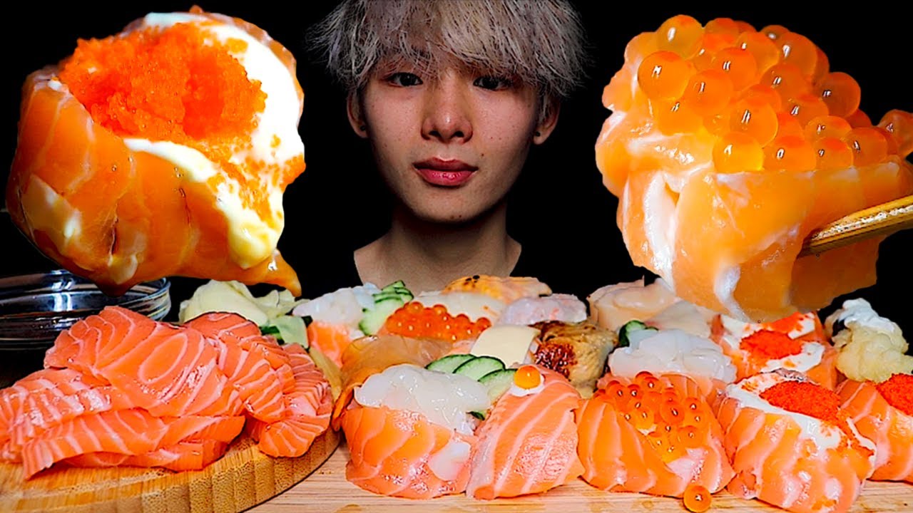 ASMR SALMON SUSHI + SASHIMI 연어국수 연어 초밥 三文魚刺身 壽司(Eating Sound) | MAR ASMR