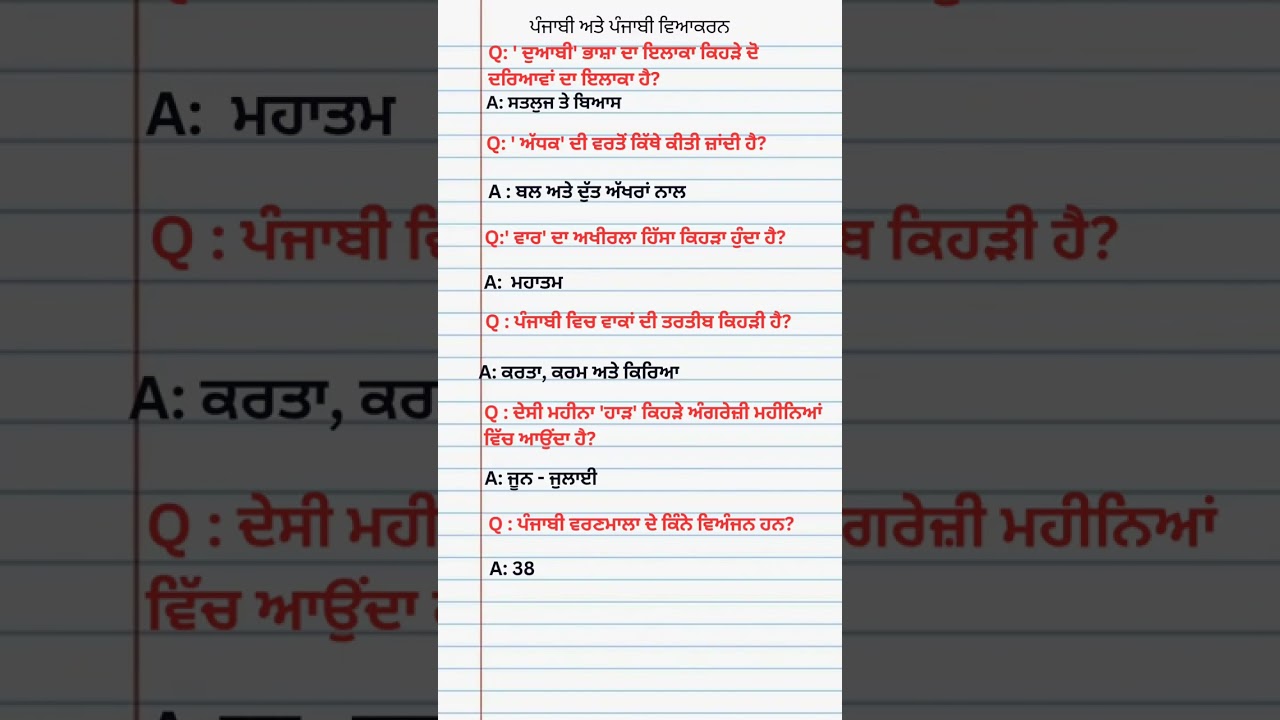 PSTET PUNJABI STUDY NOTES ETT PUNJABI PAPER A PSSSB PUNJABI PYQ CLERK, PATWARI#punjabigk