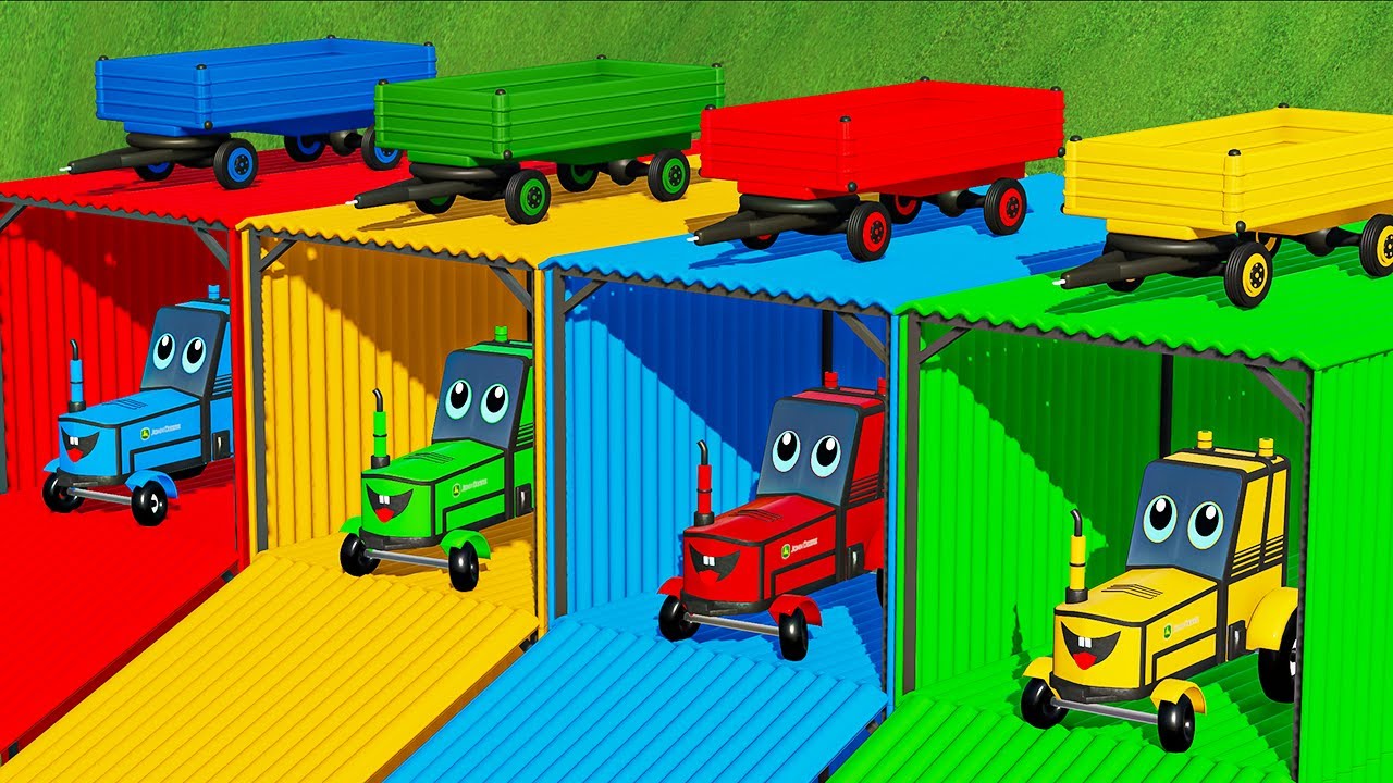 LORD OF TRACTORS! JOHN DEERE HOBBY TRACTORS TRANSPORT & WOODCHIPS HARVEST WITH COLORED TRAILER -FS22