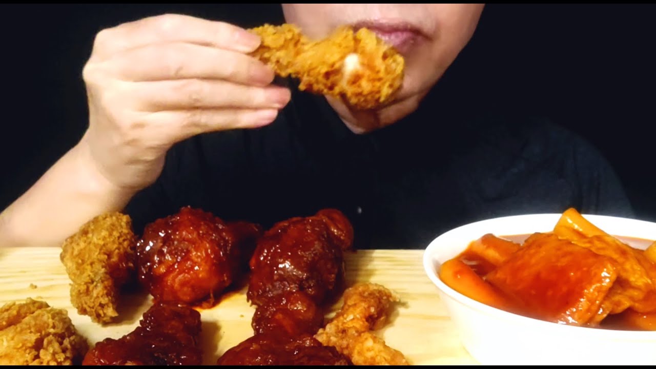 ASMR MUKBANG, Deep-fried Chicken Drumsticks,  Deep-fried Squid, and Stir-fried Rice Cakes