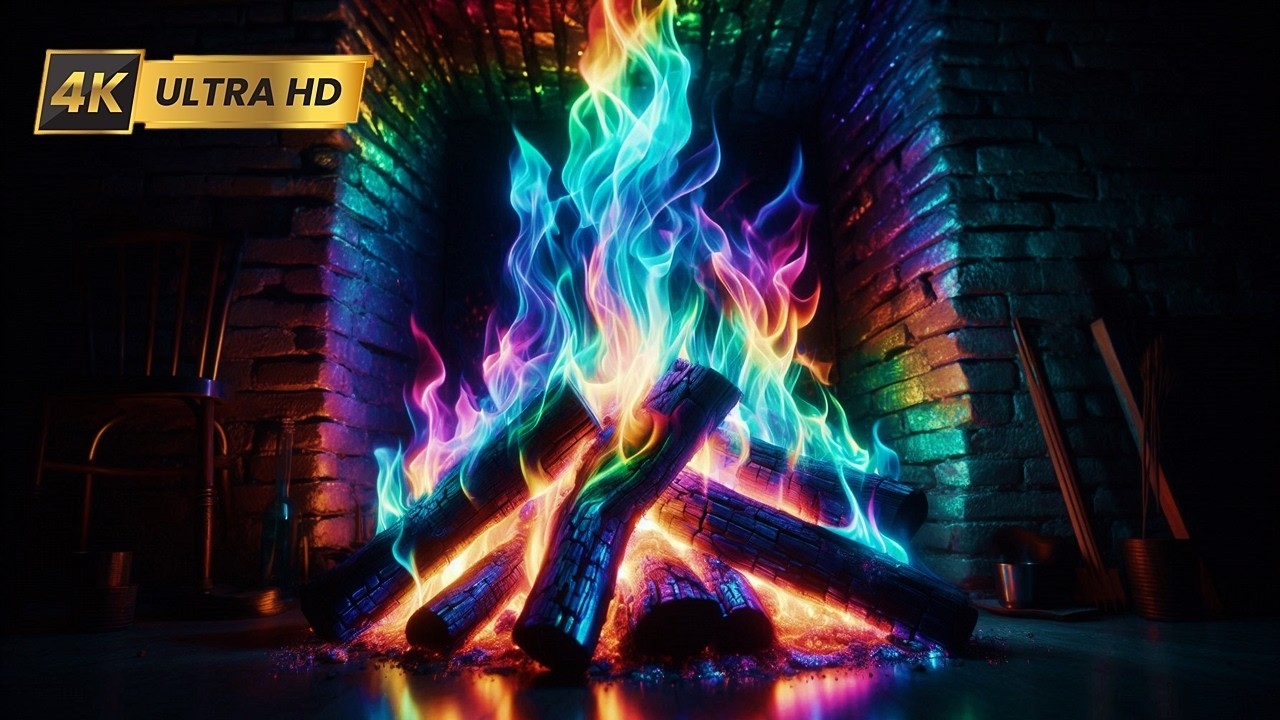 🌈 Relaxing Rainbow Fireplace for TV 🔥 12 Hours Natural Fire Sounds (No Music)