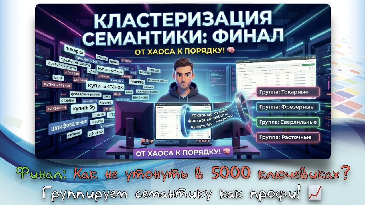 КЛАСТЕРИЗАЦИЯ СЕМАНТИКИ: Как разбить 5000 фраз на группы за 15 минут? 🧠 UTA Manager (Часть 3)