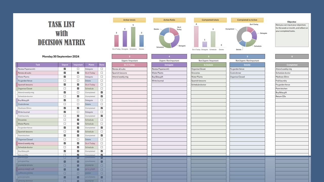 Decision Matrix / Eisenhower Matrix in Excel - Task list Urgent Important #eisenhowermatrix