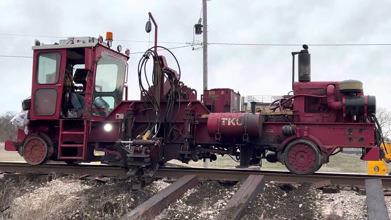 machines replace old railroad ties for Watco in Pittsburg, Kansas, Machines start at 2:30