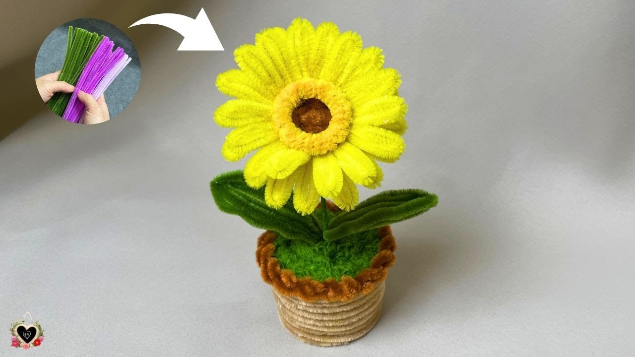 🌷Pipe Cleaner Flower🌷How to make a mini Gerbera flowers pot using Pipe Cleaner | Fuzzy Wire