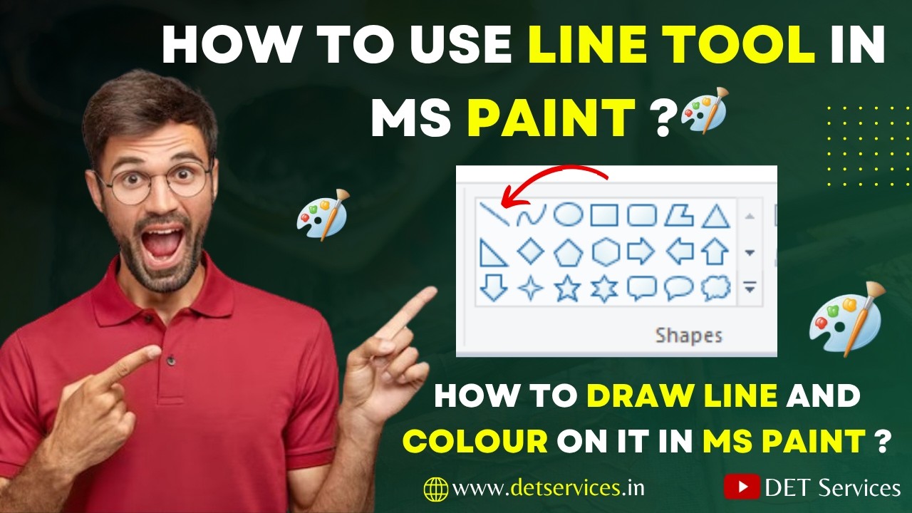 How to Draw Line and Colour on it in Ms Paint ? | How to Use all Shapes in Ms Paint?