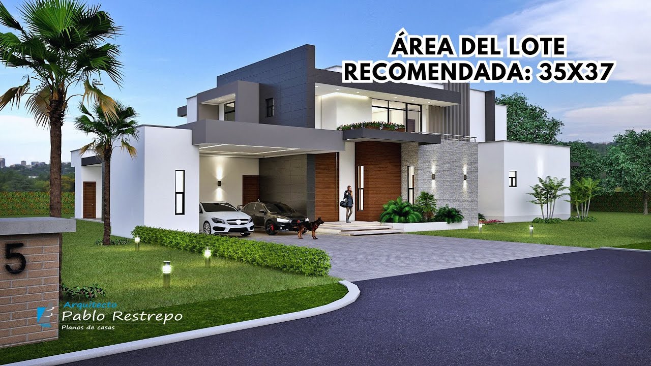 'DISEÑO CASA CAMPESTRE MODERNA' 35x37 en 'DOS PISOS' de 626 M2 (6 hab) | Arq Pablo Restrepo