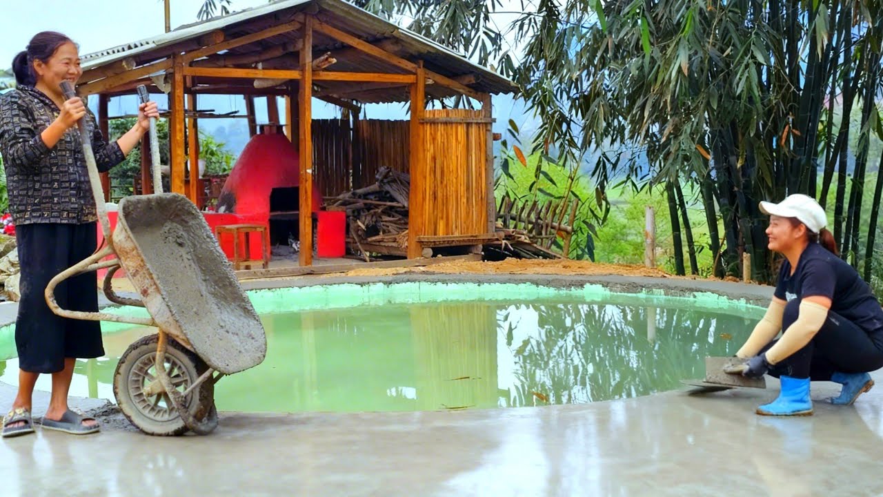 MAI completed pouring concrete for the pond embankment with the help of her sister-in-law NHAT.