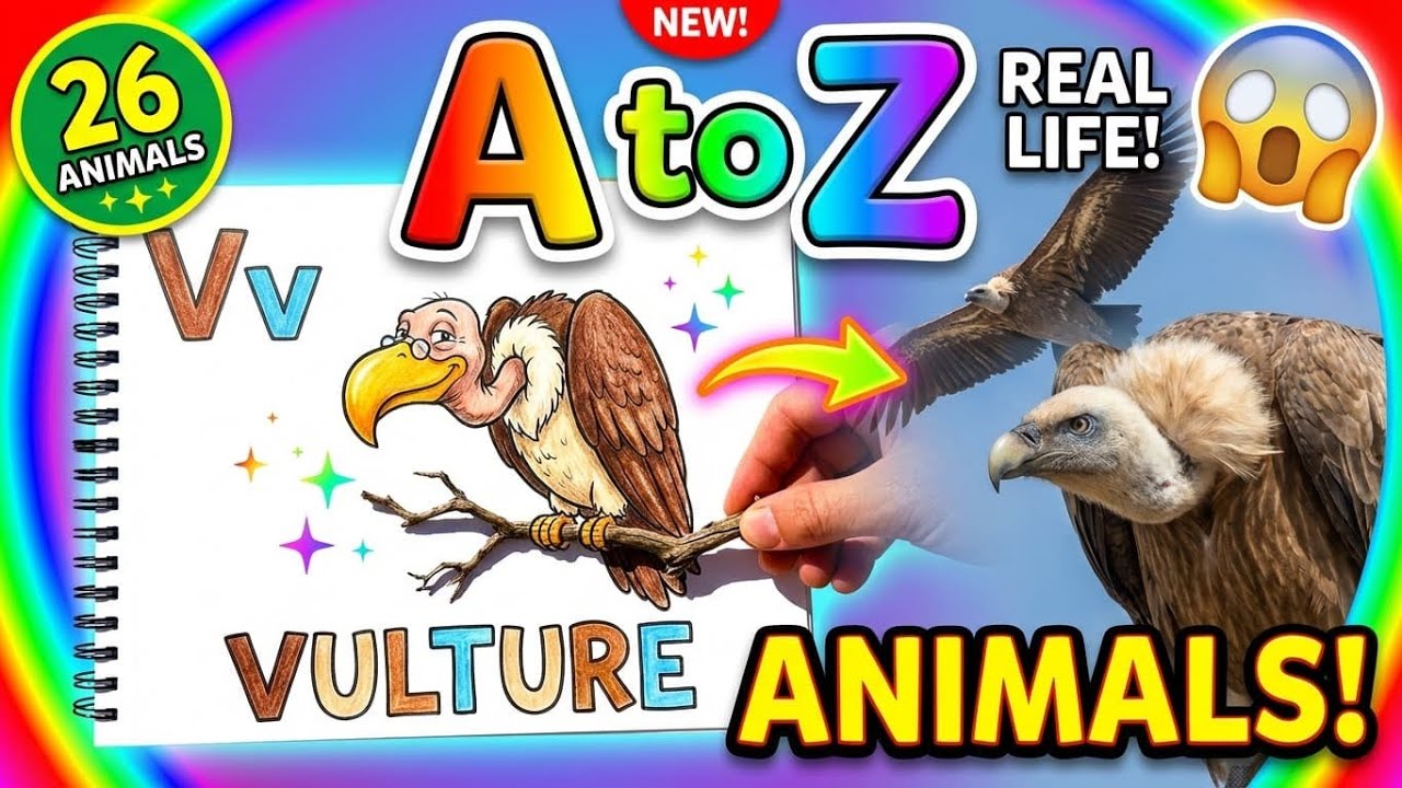 Alphabet Animals Drawing to Real 📚 First Words A-Z Learning for Kids | Toddler Education