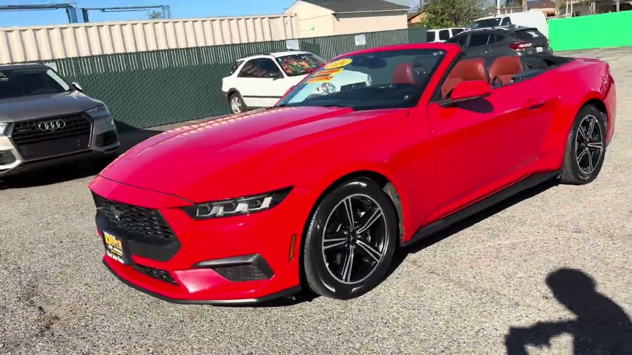 2024 Ford Mustang EcoBoost Premium Race Red on Emberglo with only 64k miles at Dons Auto Center