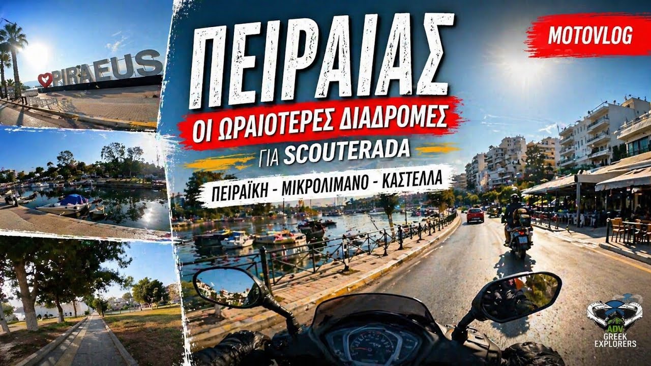 Motovlog. Πειραιάς: Οι ωραιότερες διαδρομές για SCOUTERADA Πειραϊκή, Μικρολίμανο και Καστέλλα.#autom