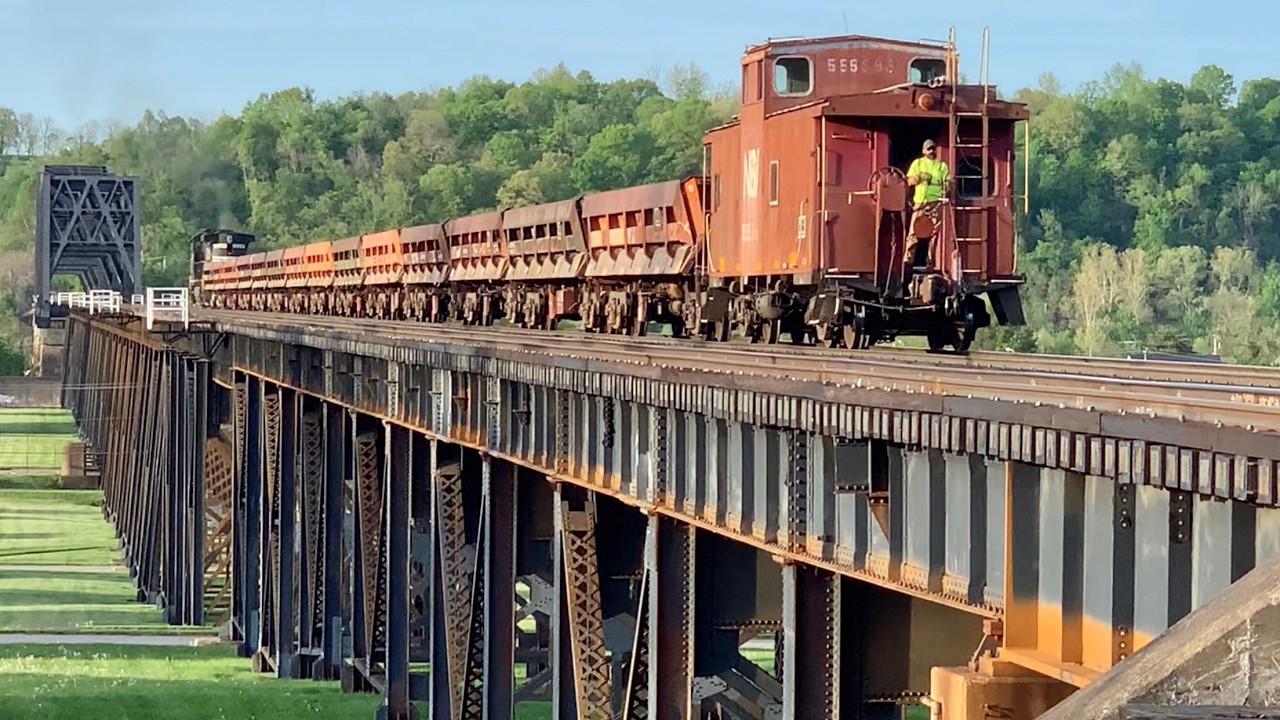 Coal Train Roars Under Me & Norfolk Southern Trestle, Train W/Caboose On Bridge,West Virginia Trains