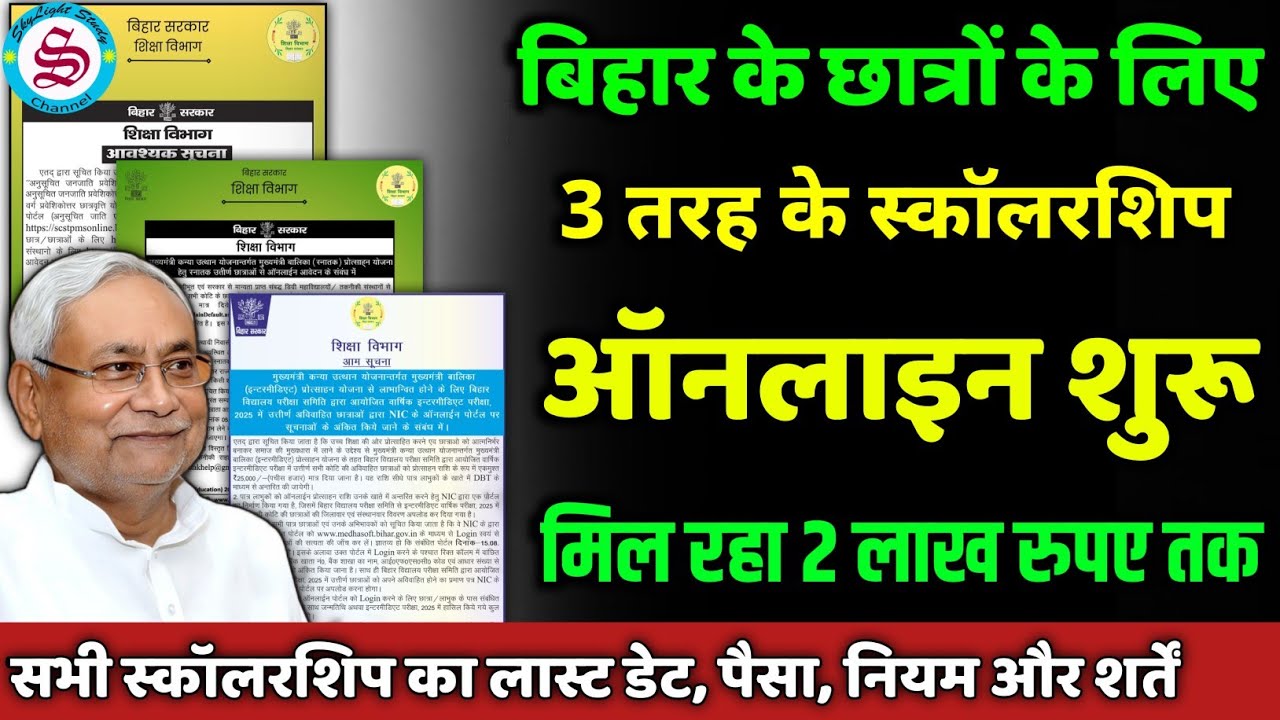 छात्रों को मिल रहा 2 लाख तक: 3 तरह के स्कॉलरशिप| bihar matric inter graduation pass scholarship 2025