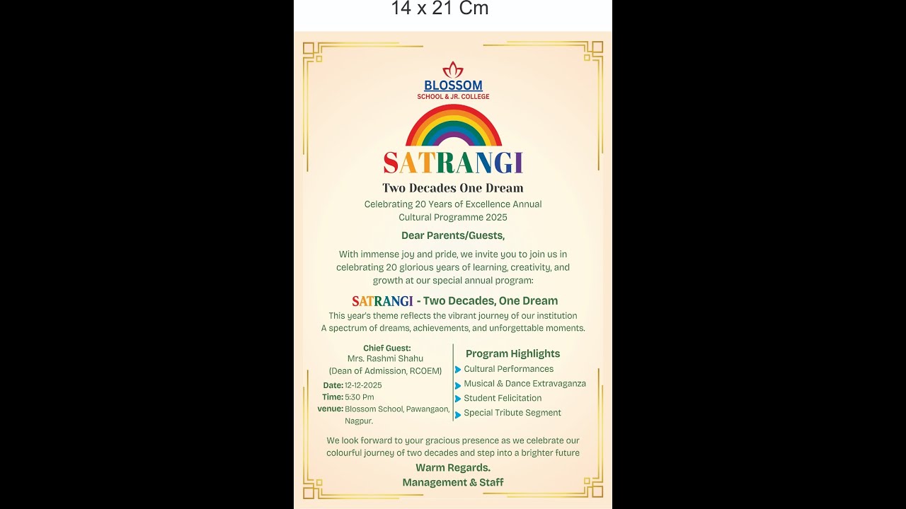 Blossom School & Juior College Nagpur SATRANGI Two Decades One Dream