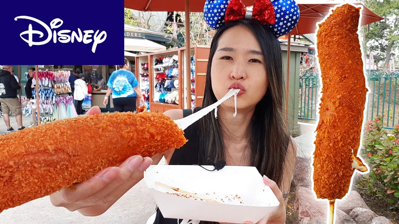 Cheesy Fried Cheese! Disneyland Giant Mozzarella Stick! Blue Ribbon Corn Dog - Mukbang Food Review