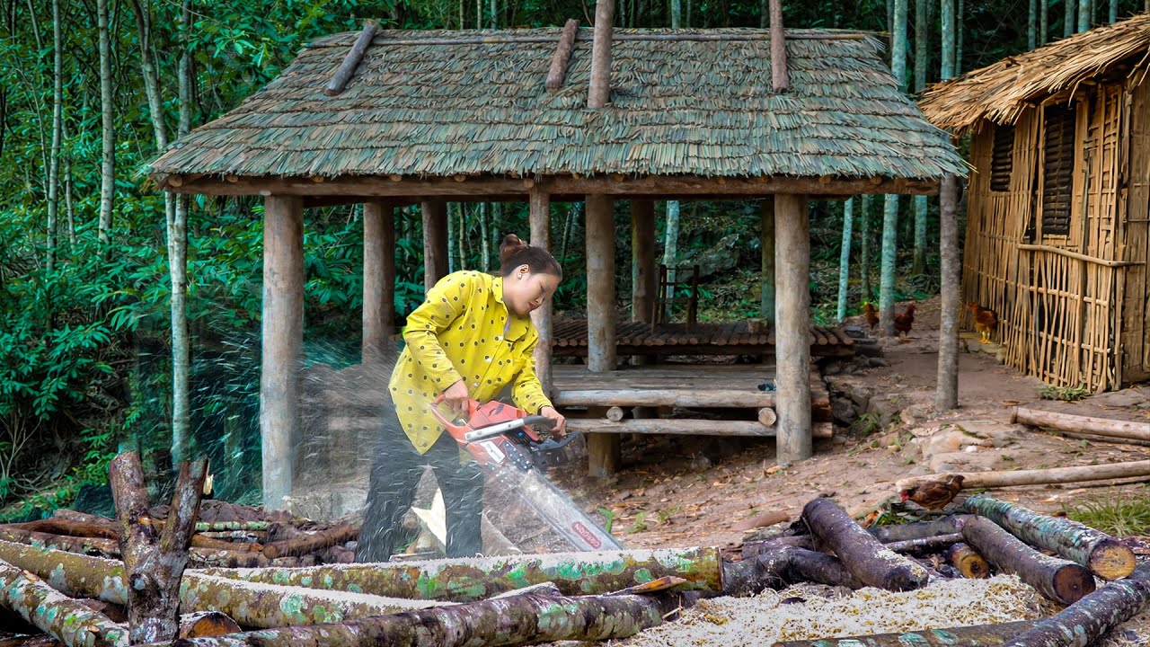 Each Large Log Was Cut into Planks – The Girl Completed the Frame and Walls of Her Dream House