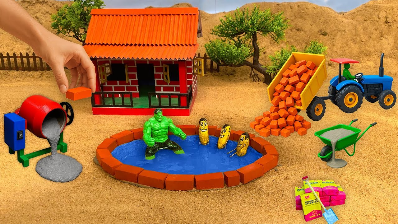 DIY Mini Swimming Pool Build with Mini Tractor, Bricks & Concrete 🚜🧱 | Mini Construction Project