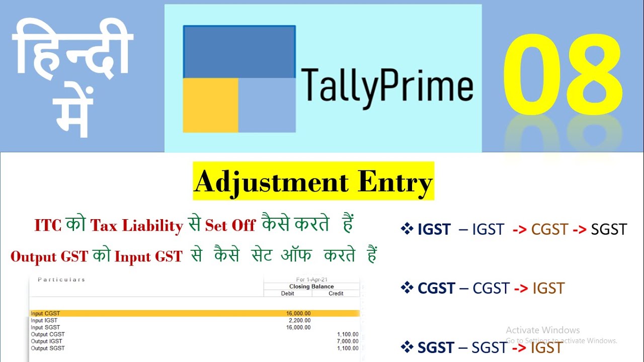 GST Adjustment Entry in Tally Prime | Lecture 8 | ITC and Tax Liability