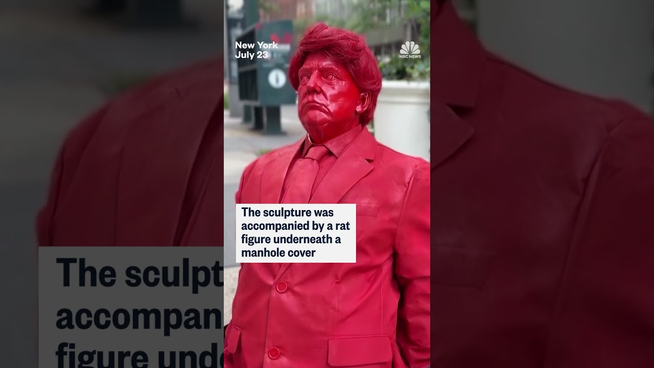 Red sculpture of Trump briefly installed in Midtown Manhattan