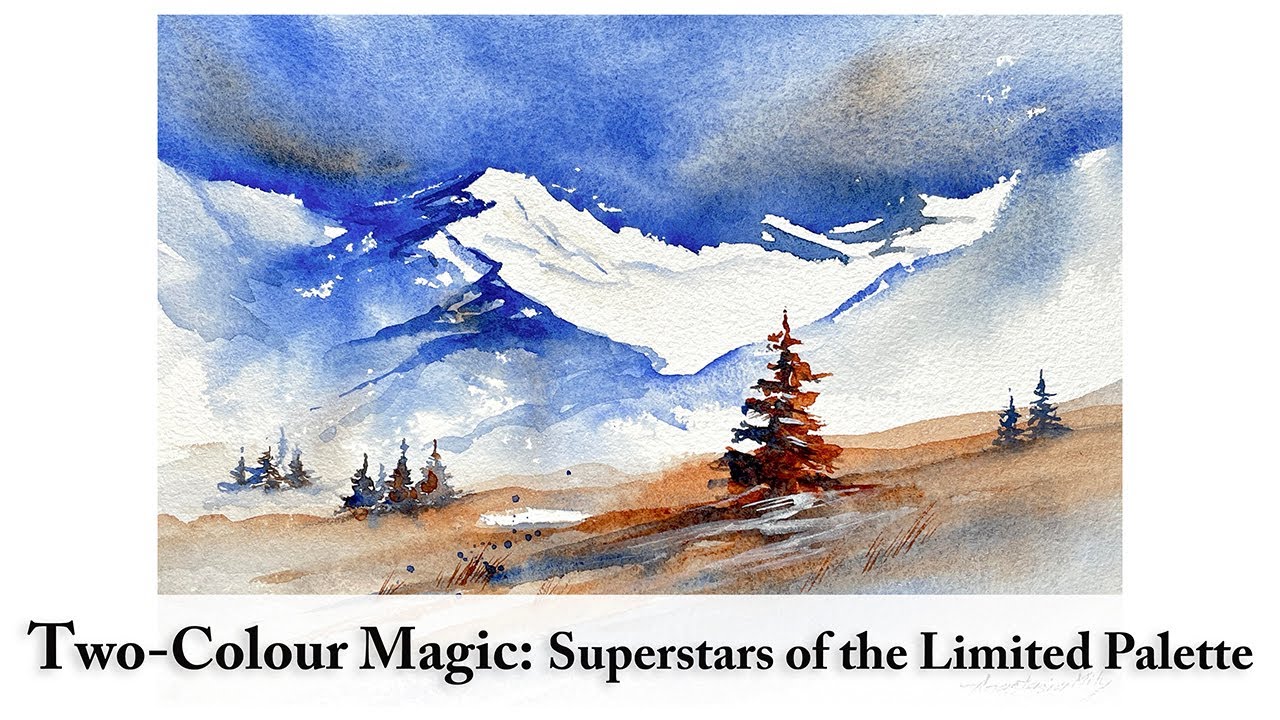 A Watercolour Mountain Scene in Two Colours | Limited Palette | Loose Expressive Landscape Painting