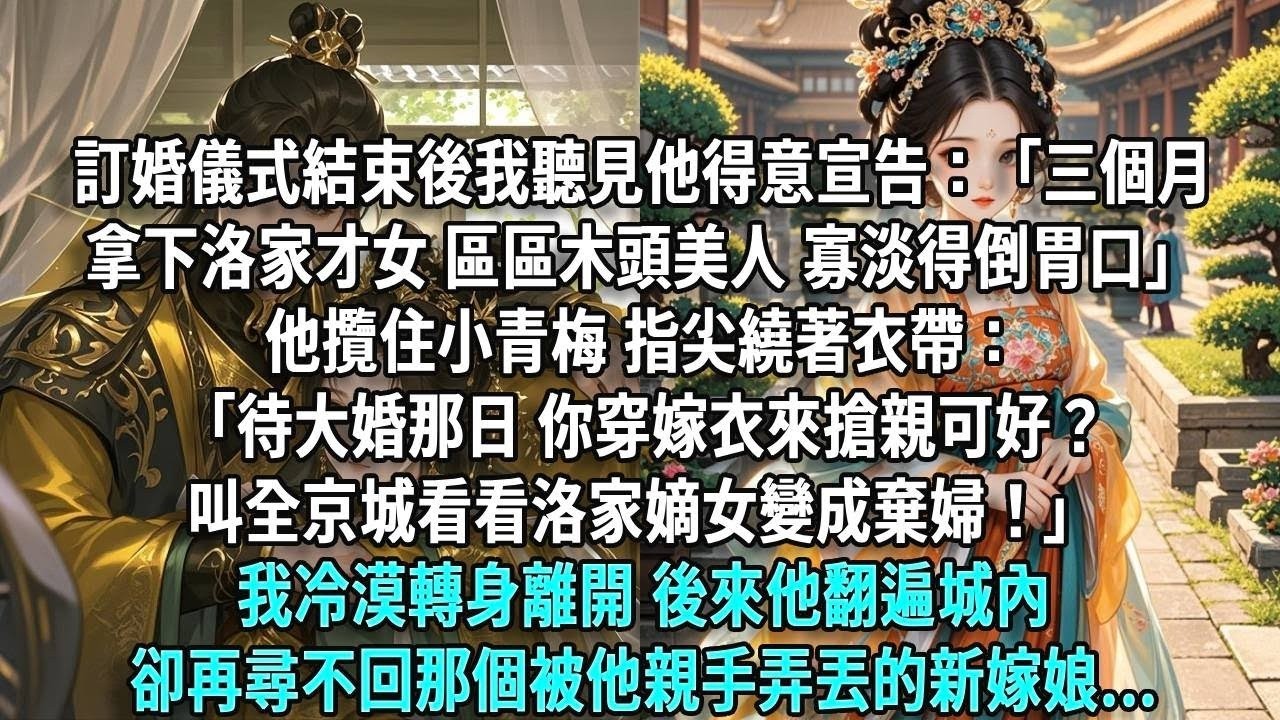 訂婚結束後，我聽見他得意宣告：「三個月拿下洛家才女，區區木頭美人，寡淡得倒胃口。」⽽後攬住小青梅，指尖繞著衣帶：「待大婚那日，你穿嫁衣來搶親可好？叫全京城看看洛家嫡女變成棄婦！」我冷漠轉身離開，