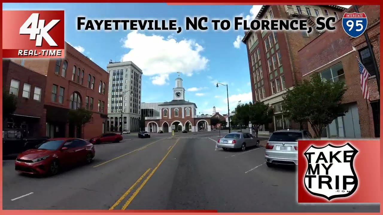 North Carolina into South Carolina on Interstate 95: Fayetteville to Florence drive in 4K