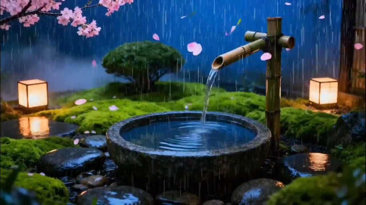 Quiet Rainfall and Gentle Piano in a Zen Garden | Deep Night Relaxation