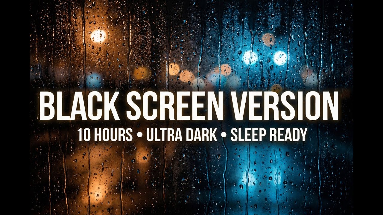 Rain Sounds for Sleeping Dark Screen - 10 Hours of Heavy Rain