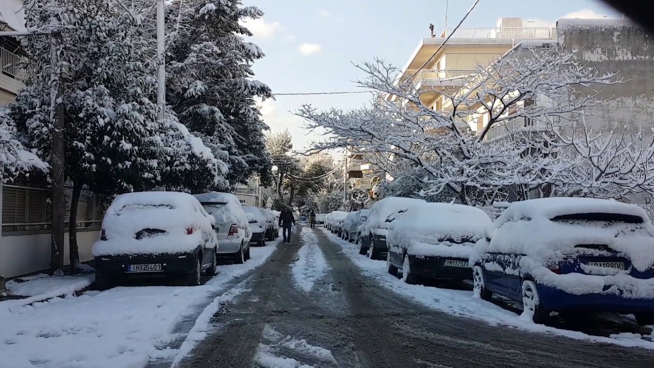 Driving in Snowy Athens (1080p Quality)