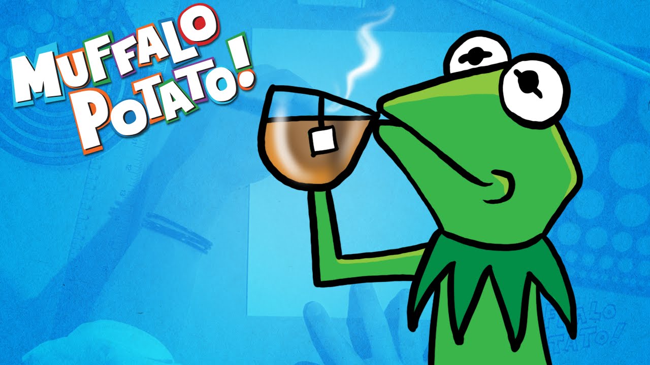 How to Draw KERMIT THE FROG drinking TEA with Muffalo Potato