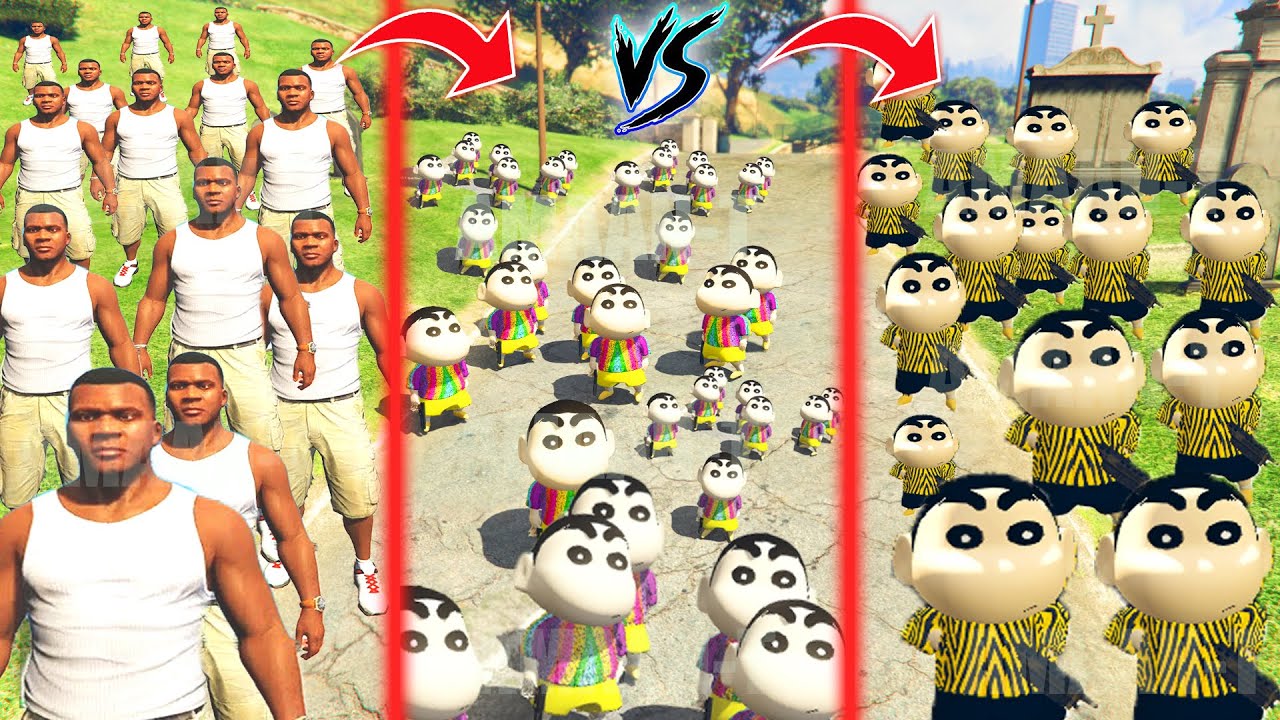 SHINCHAN ARMY vs PINCHAN ARMY vs FRANKLIN ARMY in Gta 5 | Shinchan Pinchan Franklin (Gta 5 mods)
