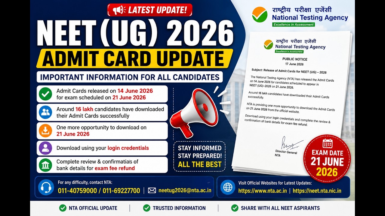 NEET UG 2026 Admit Card Latest Update | NTA Notice Explained | Download Problem & Fee Refund Update