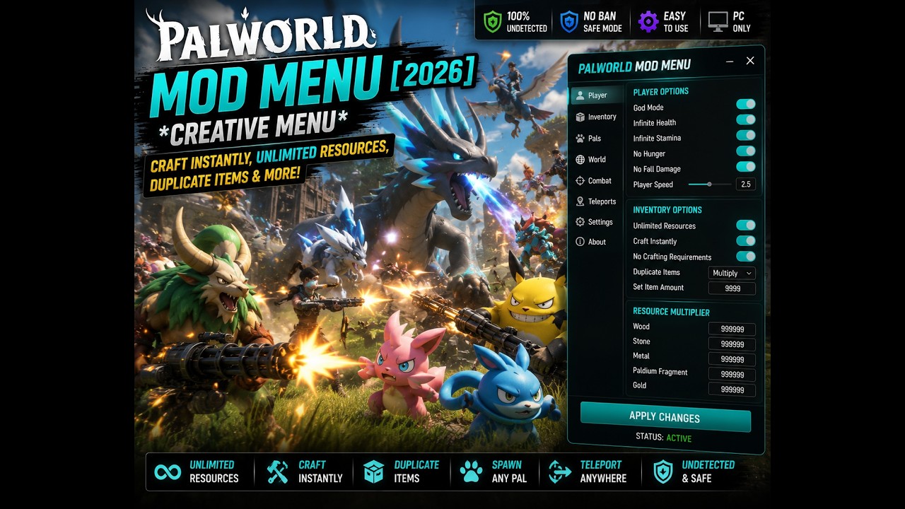 [2026] Palworld Mod Menu *Creative Menu* PC| Craft Instantly, Unlimited Resources/ Duplicate Items