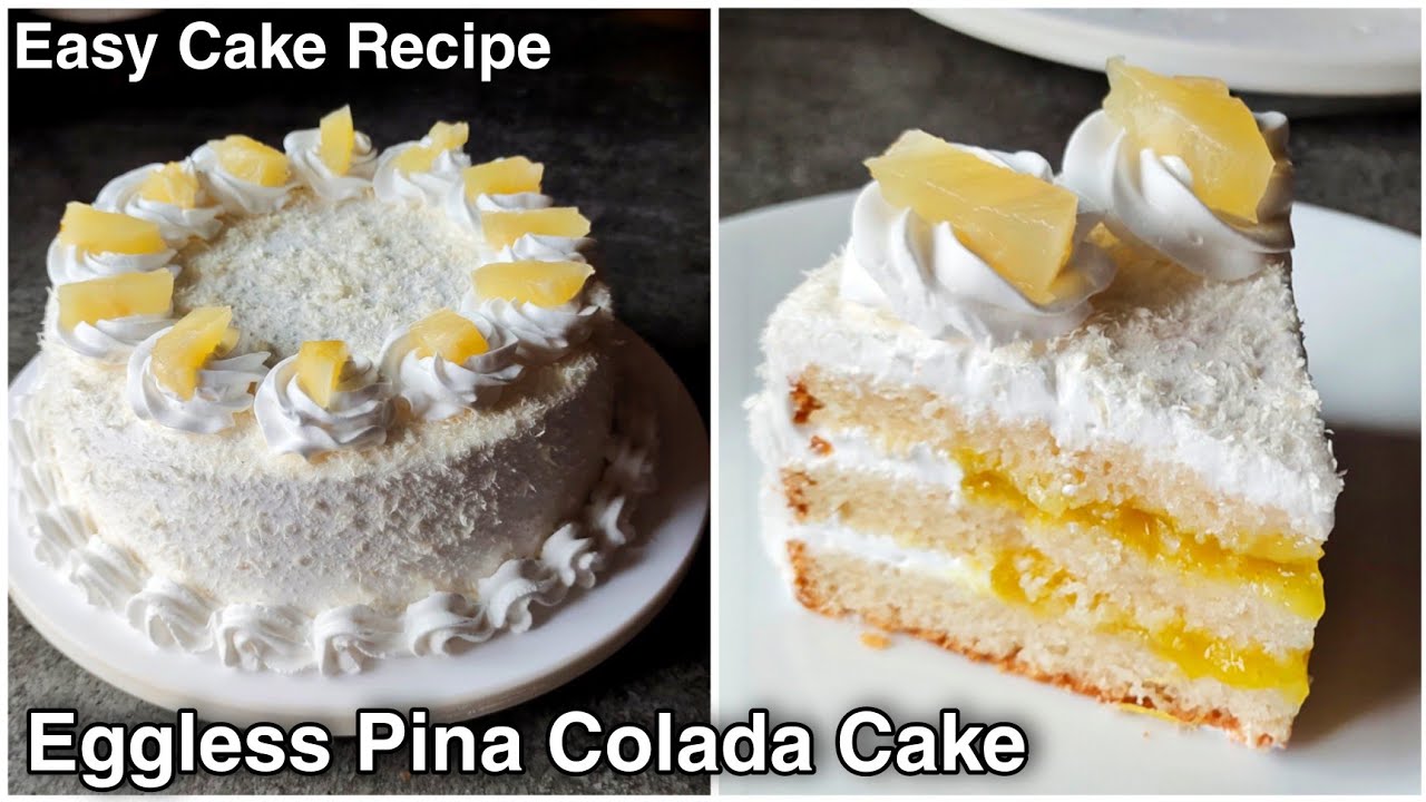 Eggless Pina Colada Cake | Easy Moist Coconut Sponge Cake With Pineapple Filling | Easy Cake Recipe