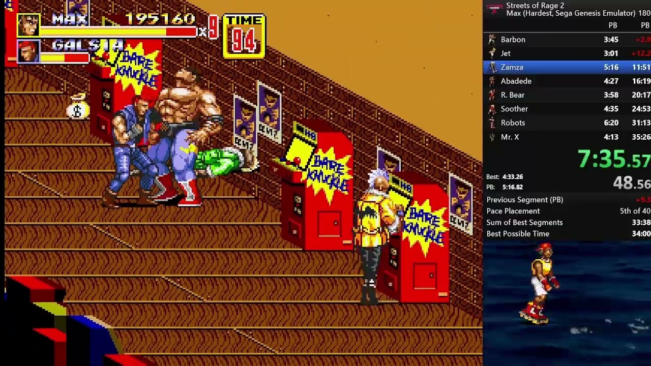 Streets of Rage 2 Max Hardest Speedrun 34:36