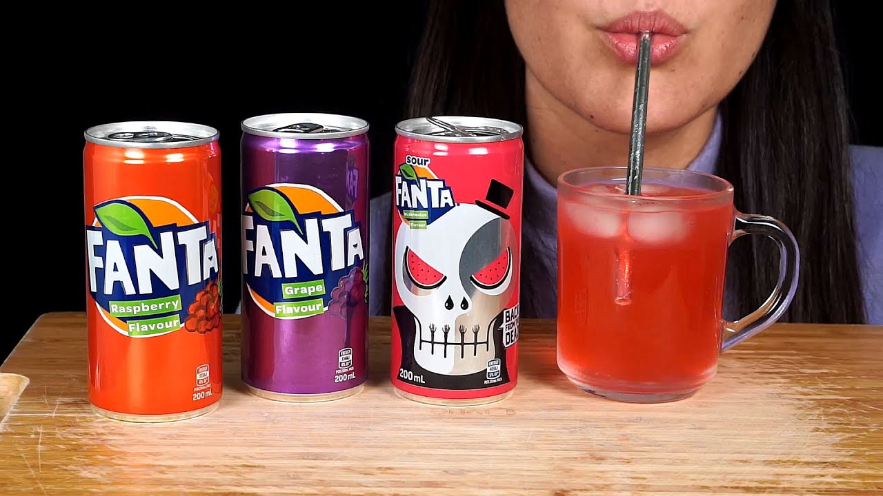 ASMR Fanta Drinking & Ice Sounds ~ Sour Watermelon, Raspberry & Grape (No Talking)